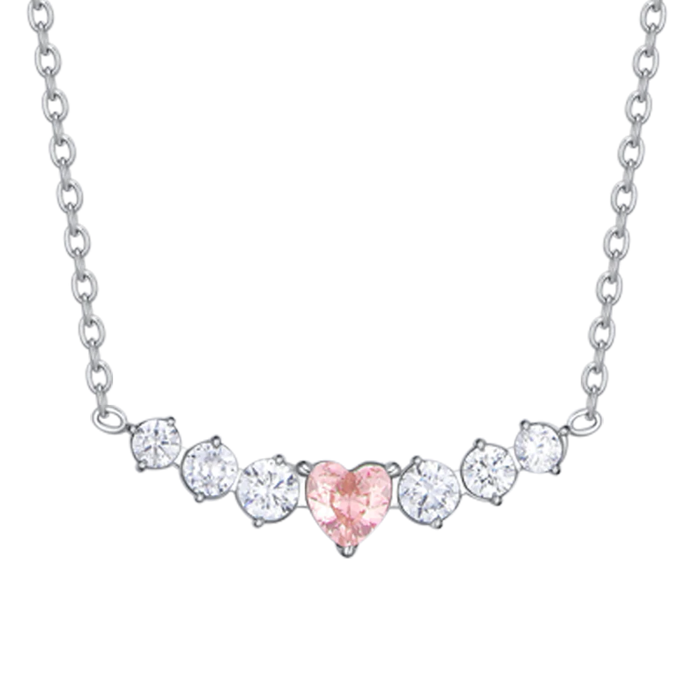 Collana Luca Barra Acciaio Maglia Catena Centrale Cristalli e Cuore Rosa