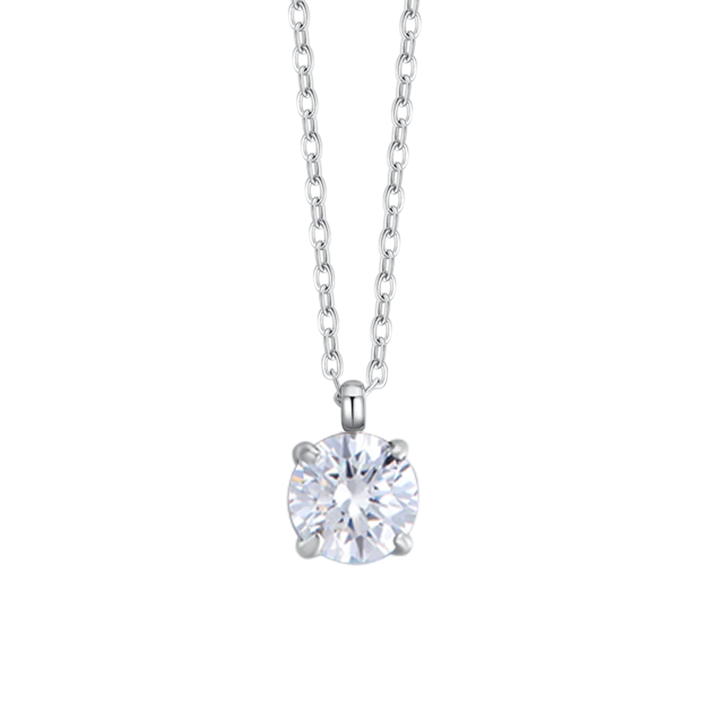 Collana Luca Barra Acciaio Maglia Catena Pendente Punto Luce Cristallo
