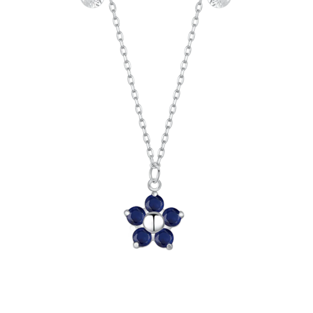 Collana Luca Barra Acciao Con Pendente Fiore Petali Zirconi Blu e Cristalli