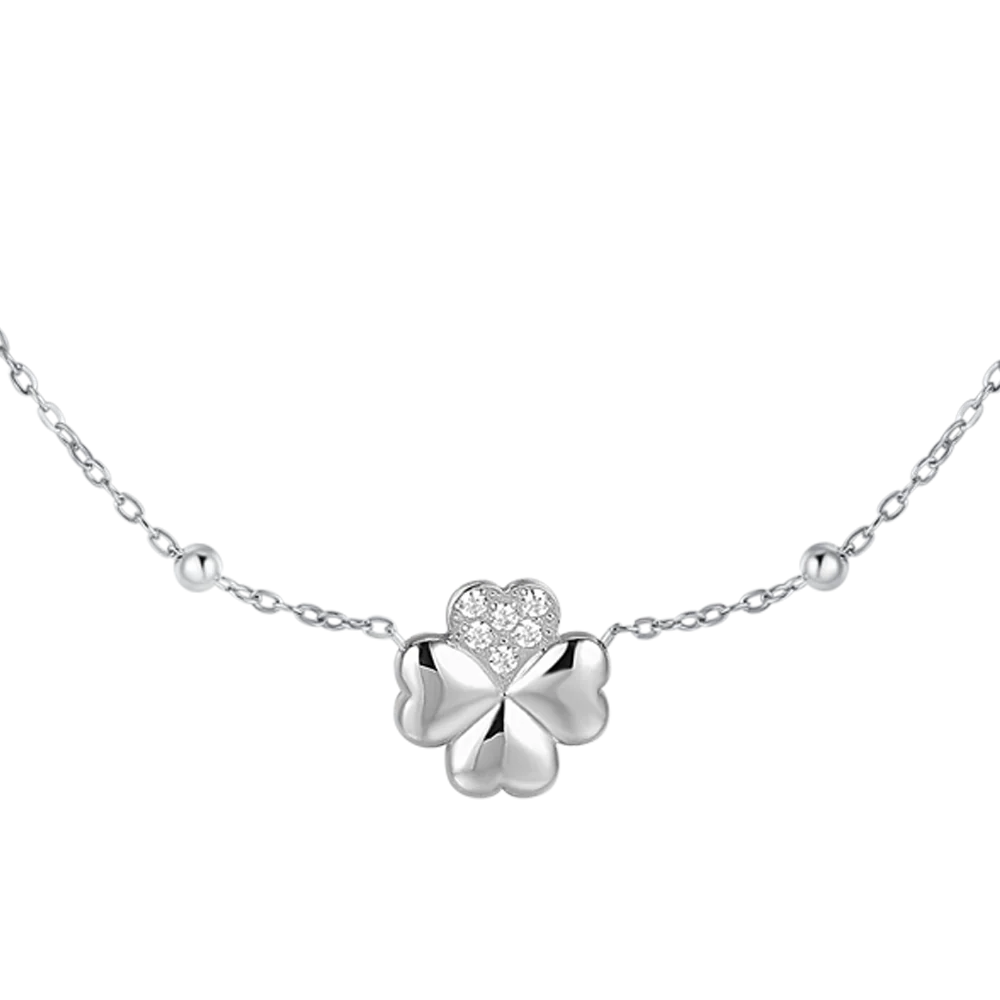 Collana Luca Barra Acciao Sferette Centrale Quadrifoglio Cristalli
