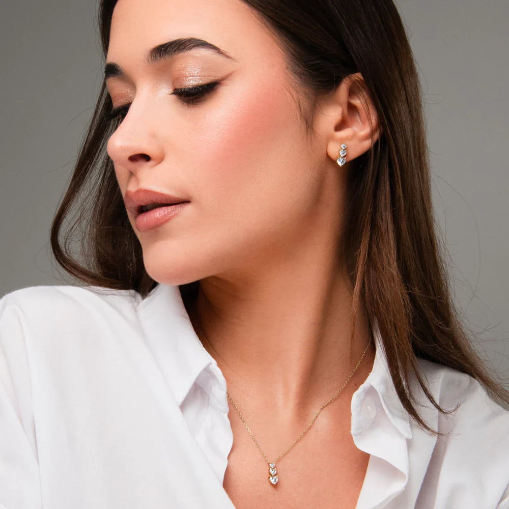 Collana Luca Barra Pvd Oro Pendente Trilogy Cristalli Cuore A Decrescere