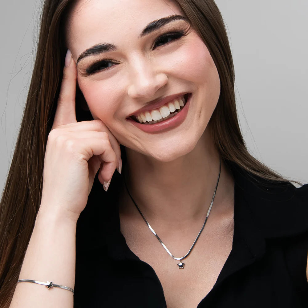 Collana Luca Barra Acciaio Maglia Snake Pendente Stella