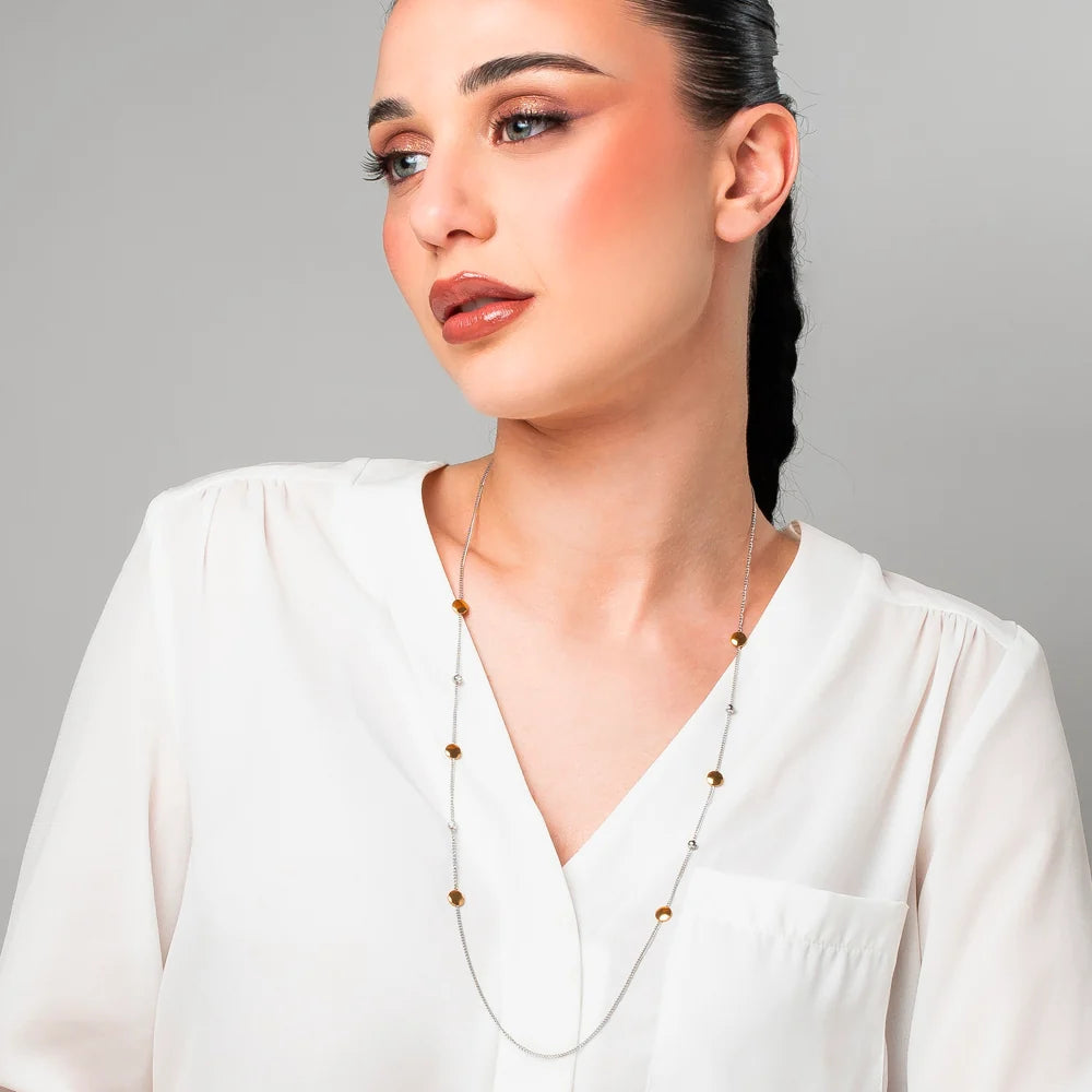 Collana Luca Barra Acciao Con Dischetti Pvd Oro e Cristalli