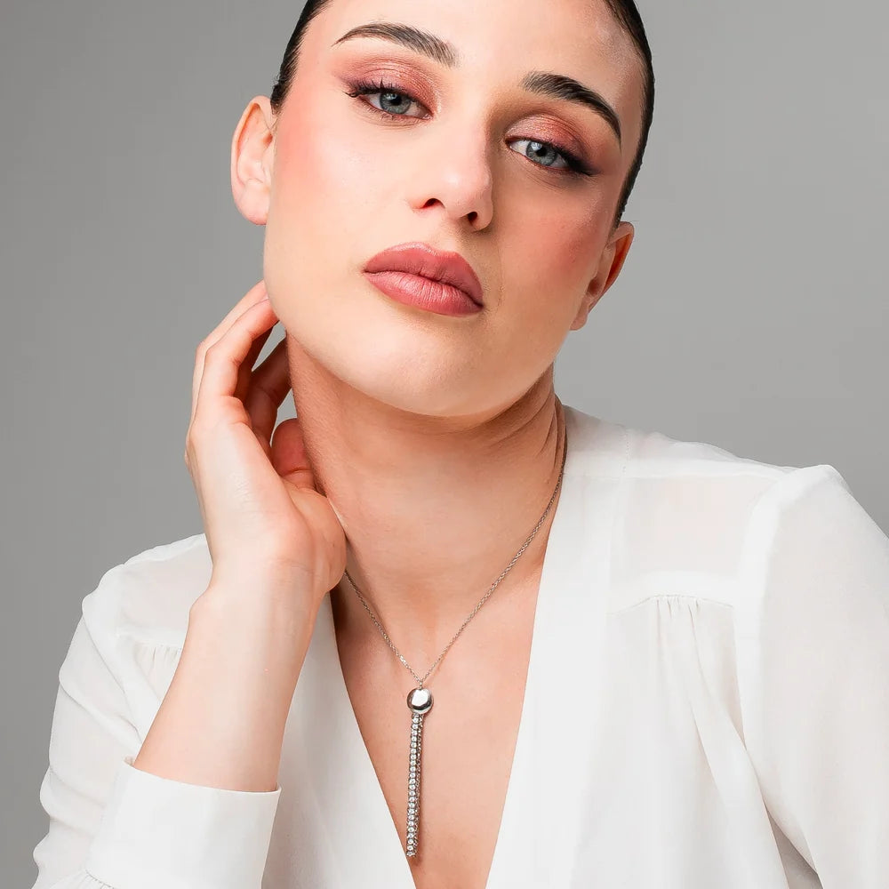 Collana Luca Barra Acciao Con Pendente Frange in Acciaio e Cristalli