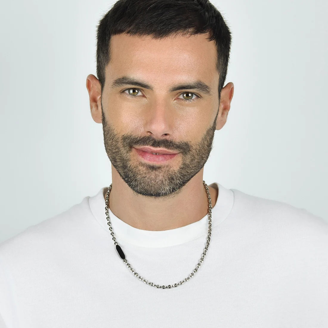 Collana Uomo Luca Barra Acciaio Catena Maglia Marinara Bombata Con Piastrina Pvd Nero