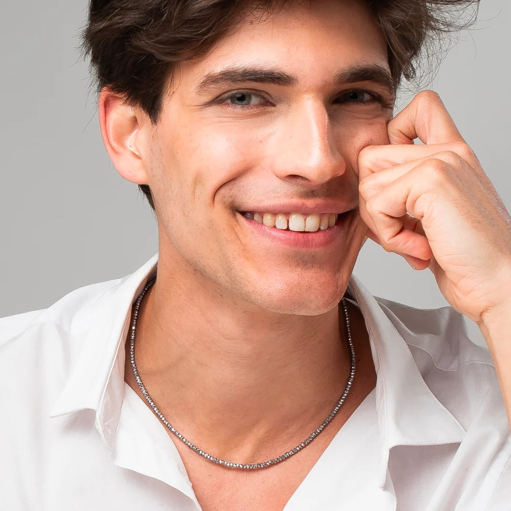 Collana Uomo Luca Barra Acciaio Ed Ematite Sfaccettata Silver