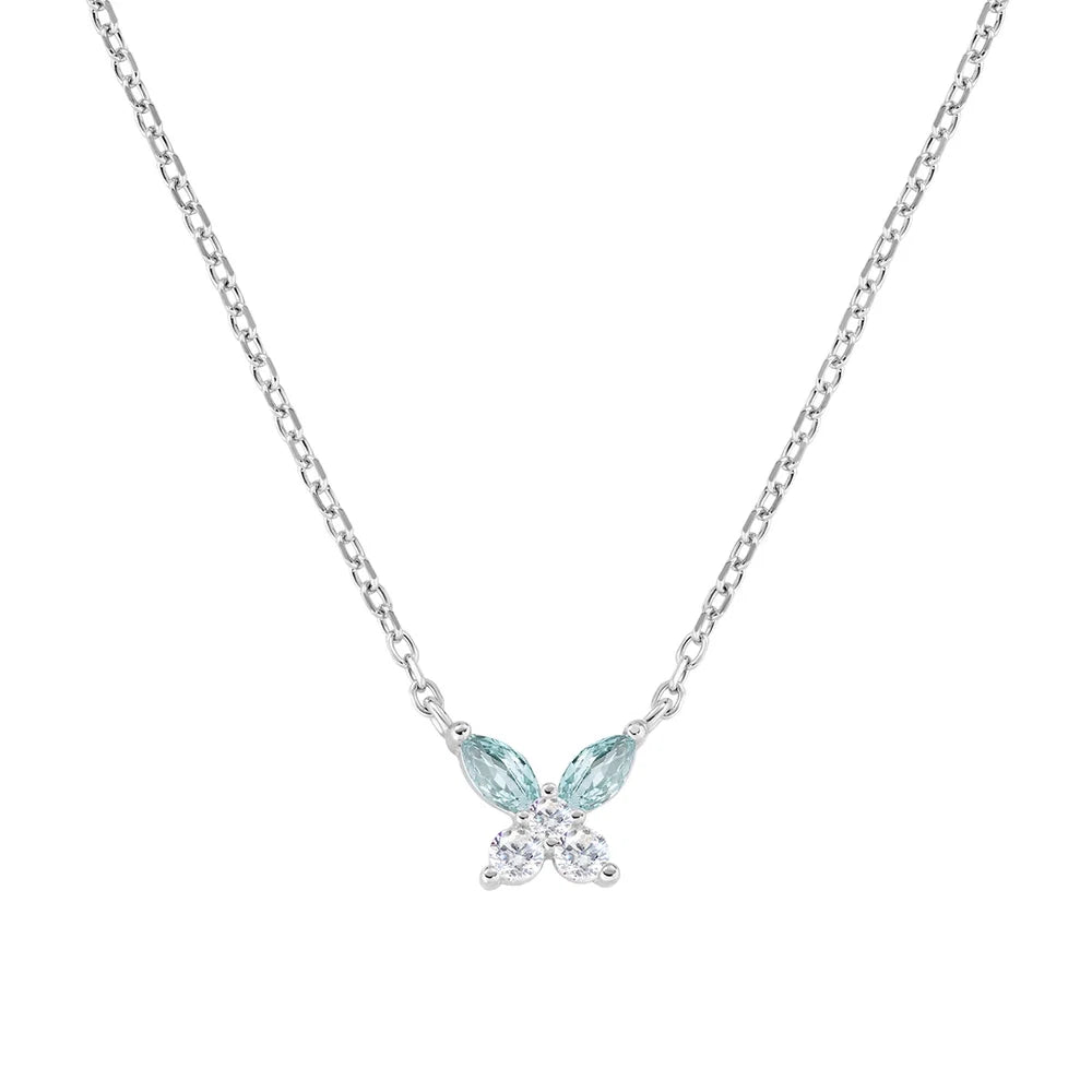 Collana Amen Fiori Argento Pendente Farfalla Zirconi Blu London/Bianchi