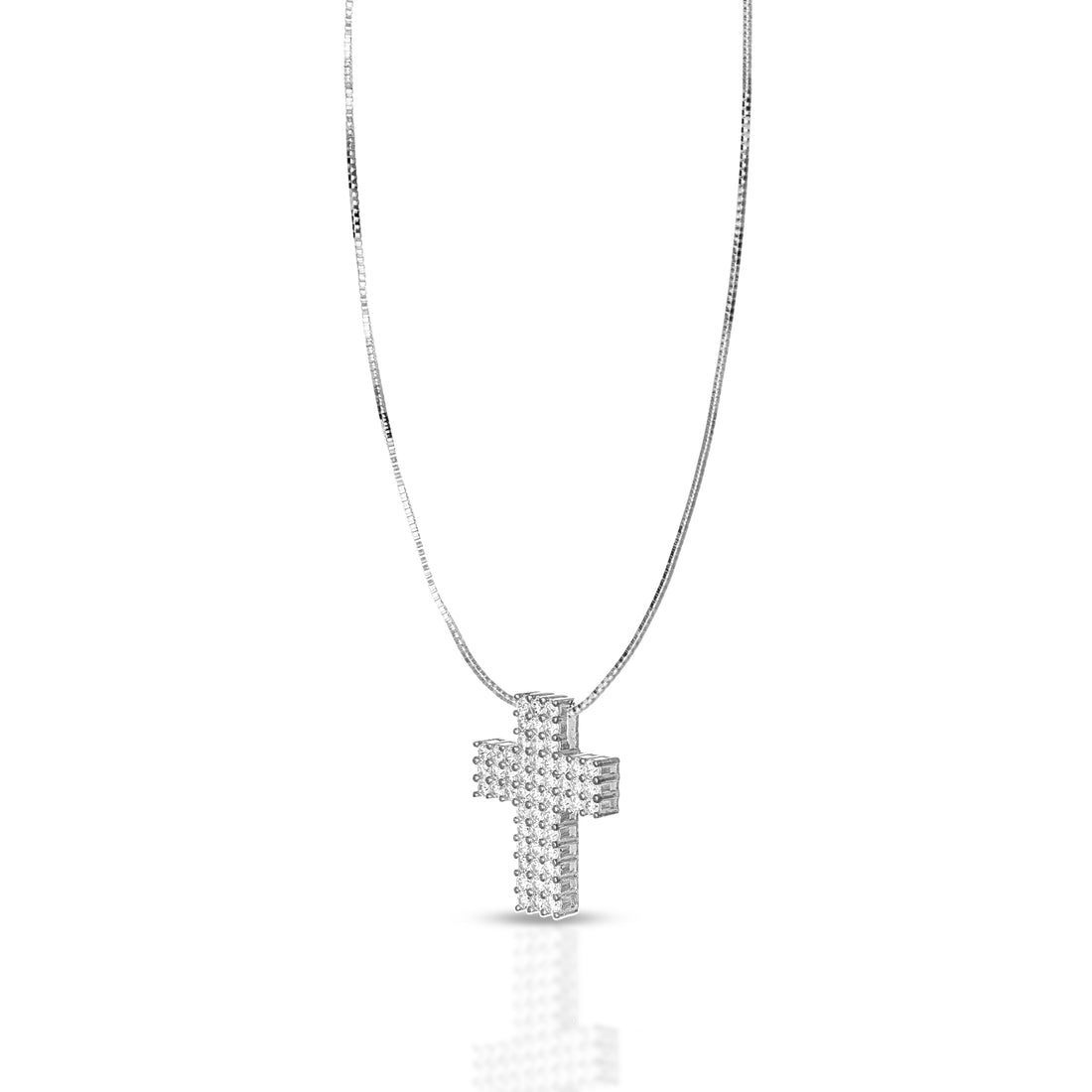 Collana Dana Prisma Unisex Oro Bianco 9 Kt Croce e Pietra Bianca
