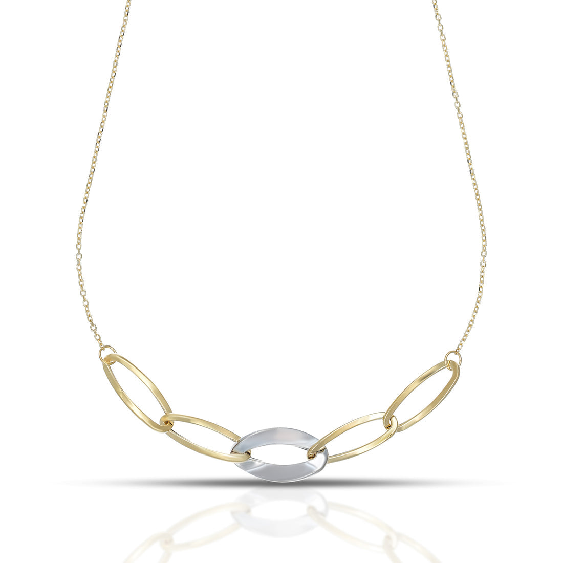 Collana Girocollo Dana Radia Bicolore Oro Giallo/Bianco 9 Kt Ovali Piatti a Scalare