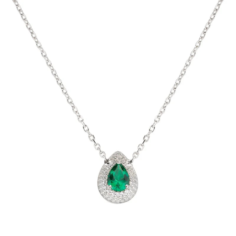 Collana Amen Diamond Argento Goccia D'amore Zirconi Centrale Verde