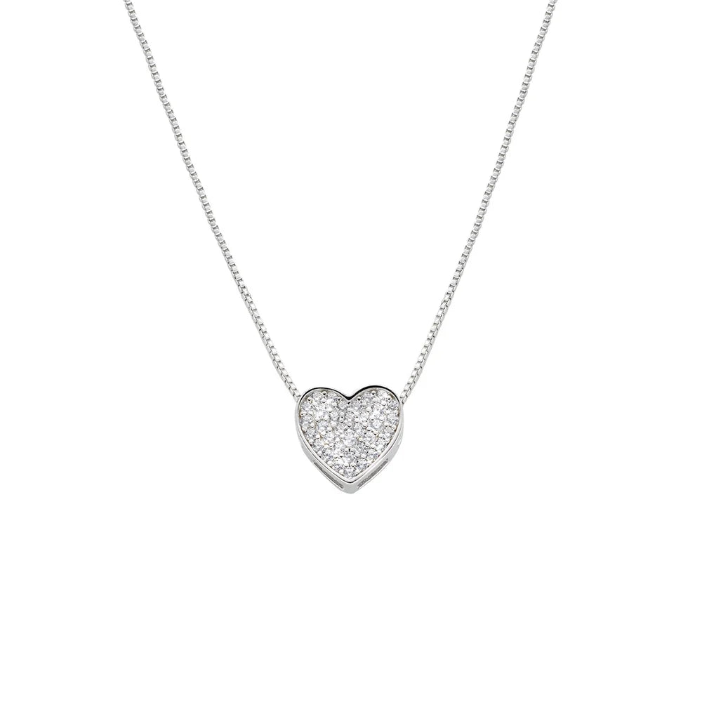 Collana Amen Cuore Luminoso Argento Pendente Pavè Di Zirconi