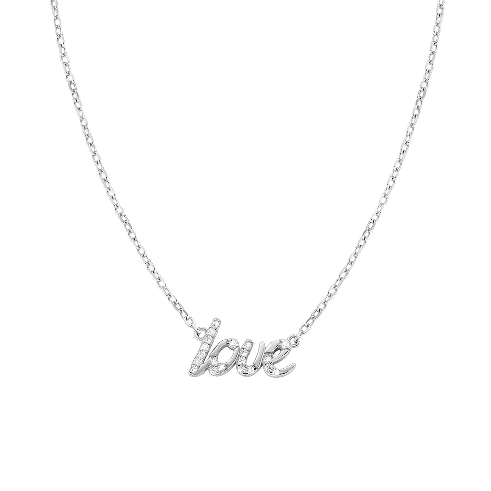 Collana Amen Cuori Argento Scritta Love e Zirconi
