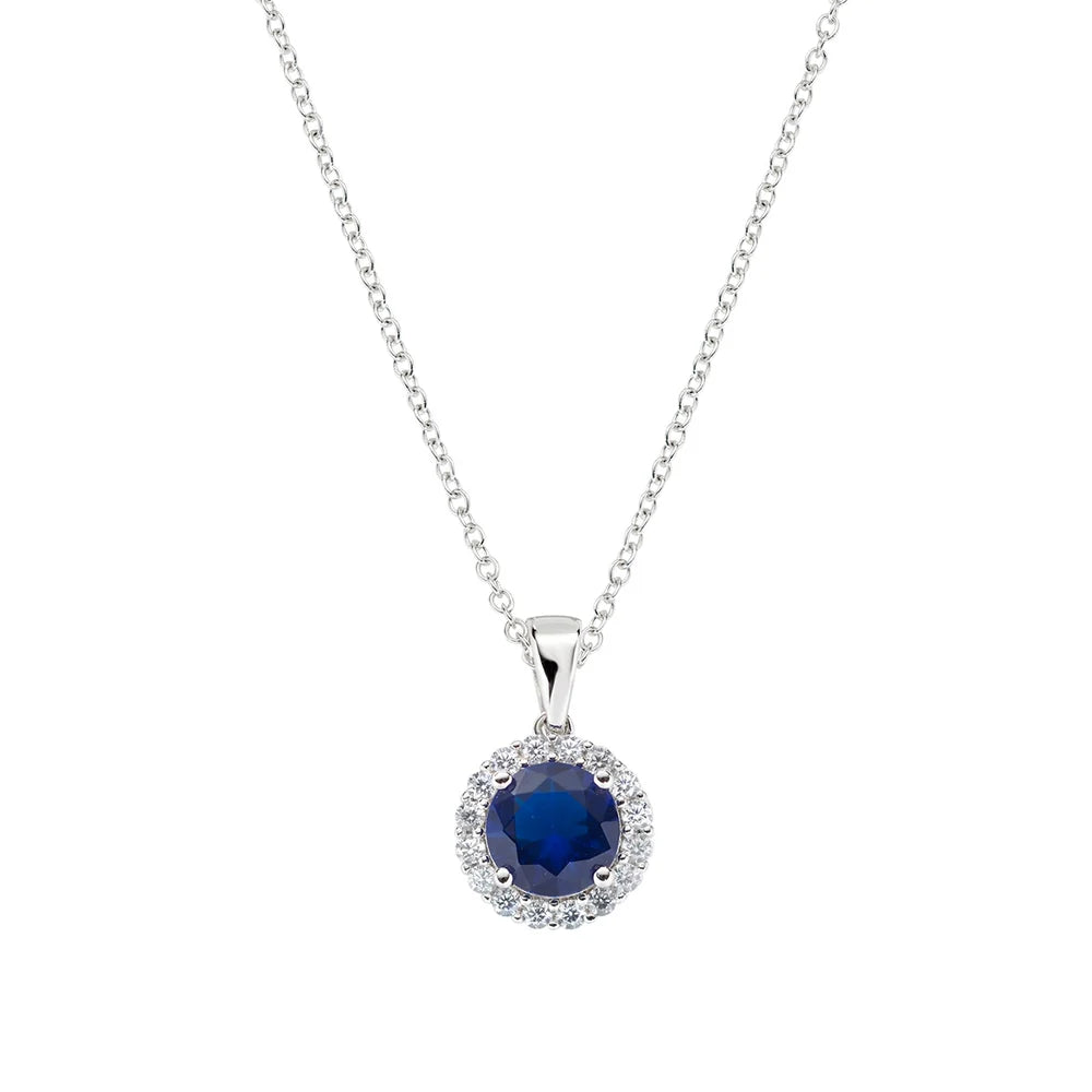 Collana Amen Diamonds Argento Pendente Zircone Blu Contornato