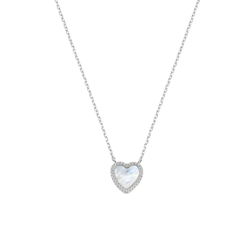 Collana Amen Madreperle Argento Con Centrale Cuore Madreperla E Zirconi