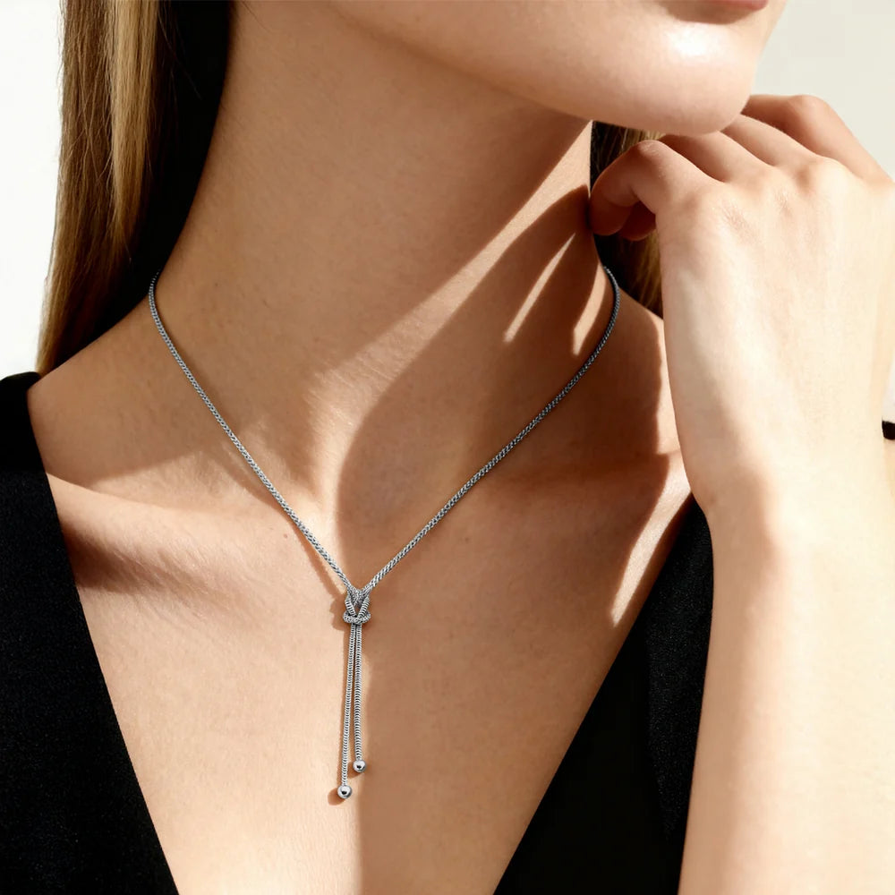 Collana Amen Nodo D'Amore Argento con 2 Catene e Nodo Centrale