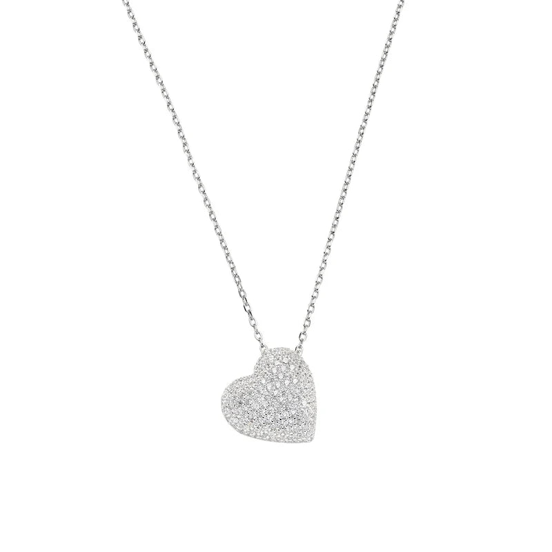Collana Amen Cuori Argento Pendente Cuore Bombato con Zirconi