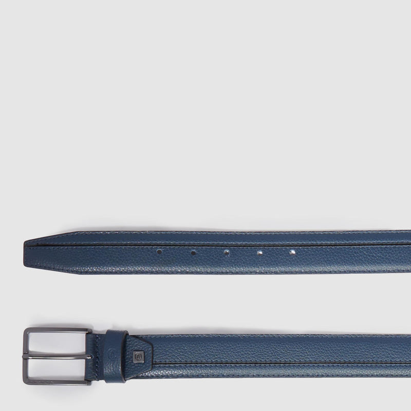 Cinture Piquadro Cintura Uomo Fibbia Ad Ardiglione Acciaio Brunita Pelle Martellata Blu