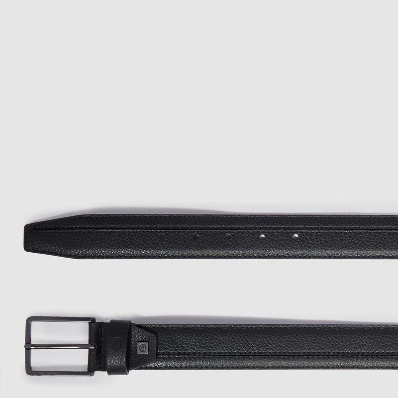 Cinture Piquadro Cintura Uomo Fibbia Ardiglione Acciaio Brunita Pelle Martellata Nera