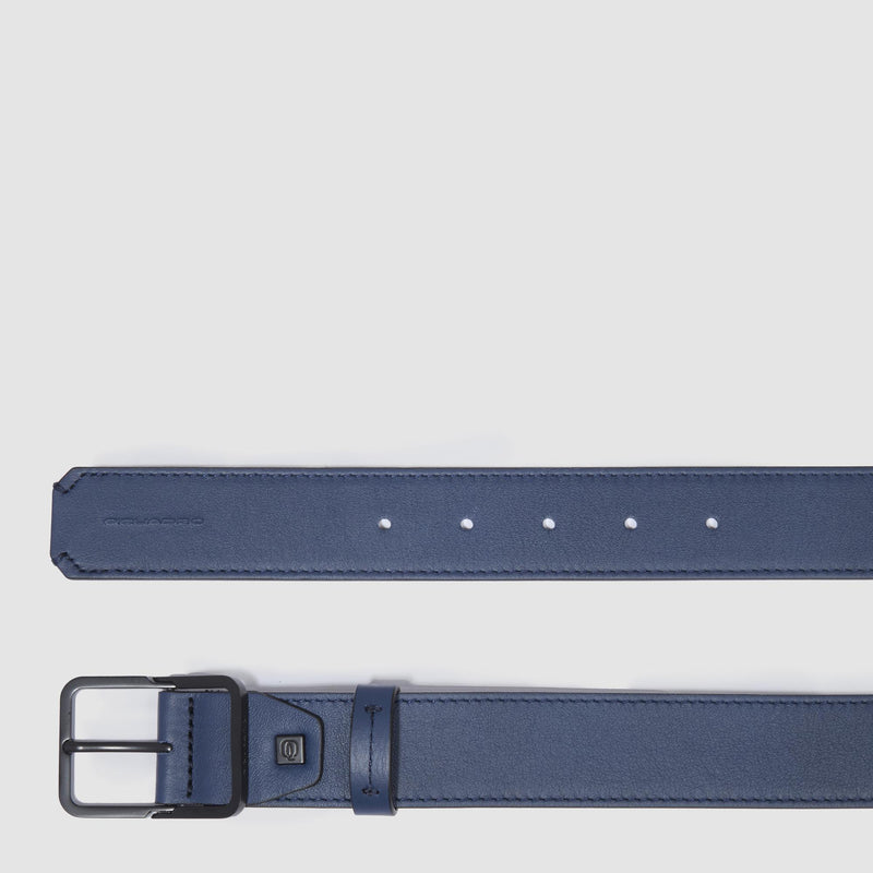 Cinture Piquadro Cintura Uomo Fibbia Ardiglione Acciaio Brunita Pelle Semi Martellata Blu