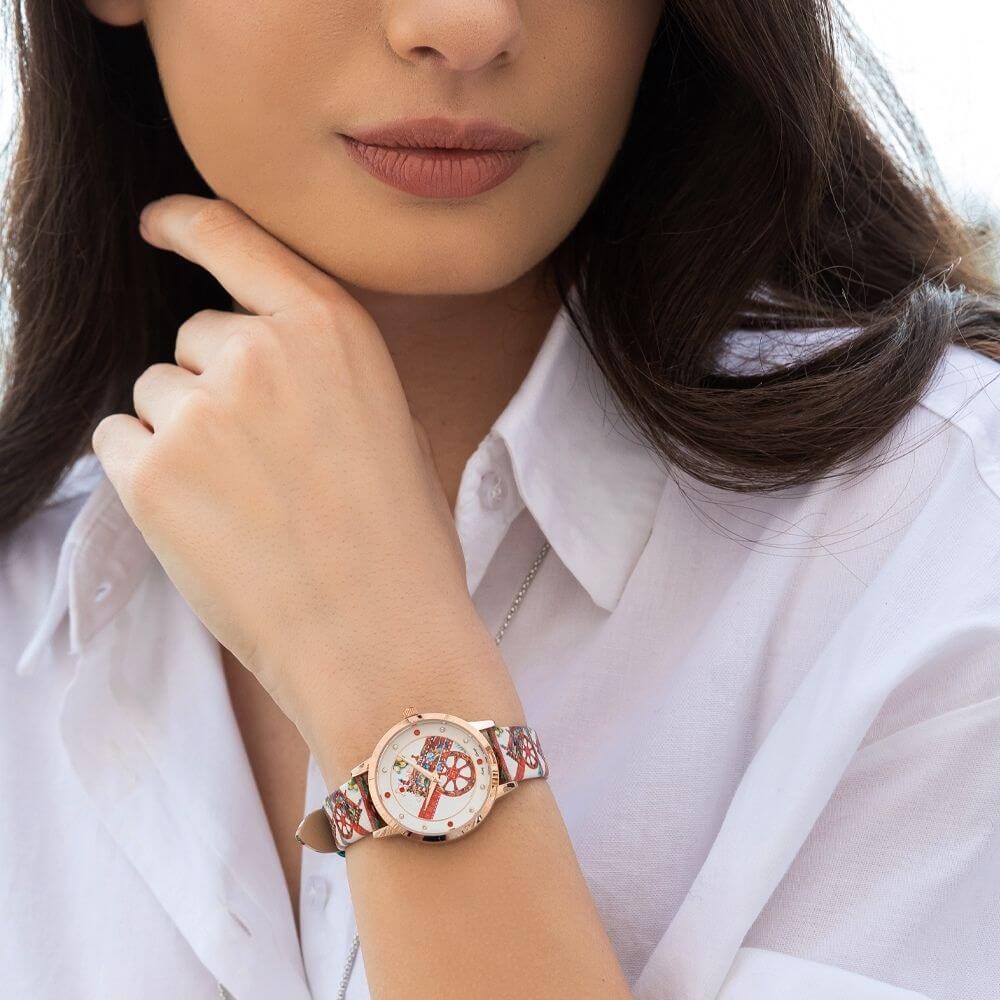 Orologio Camurria U Carrettu 32 mm Pvd Oro Rosa Cinturino Stampe Siciliane Carretto