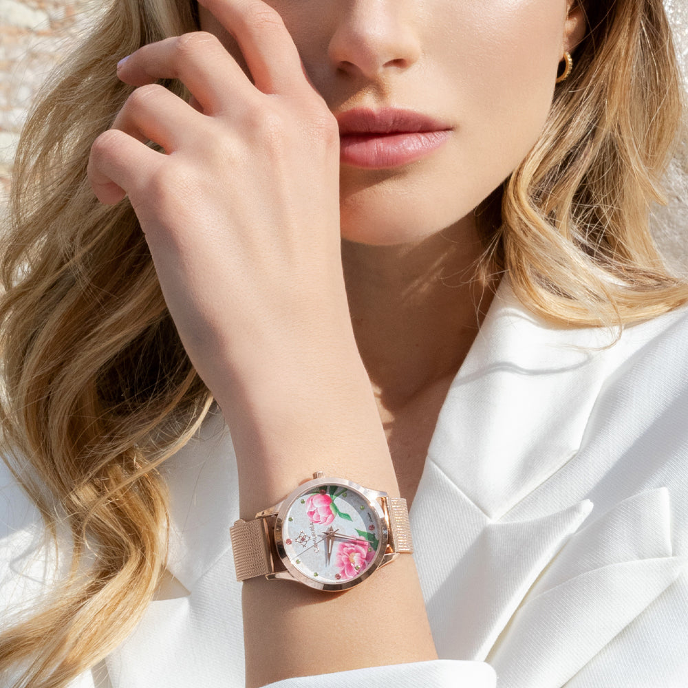 Orologio Camurrìa A Peonia 37 mm Pvd Oro Rosa Braccialato Maglia Milanese