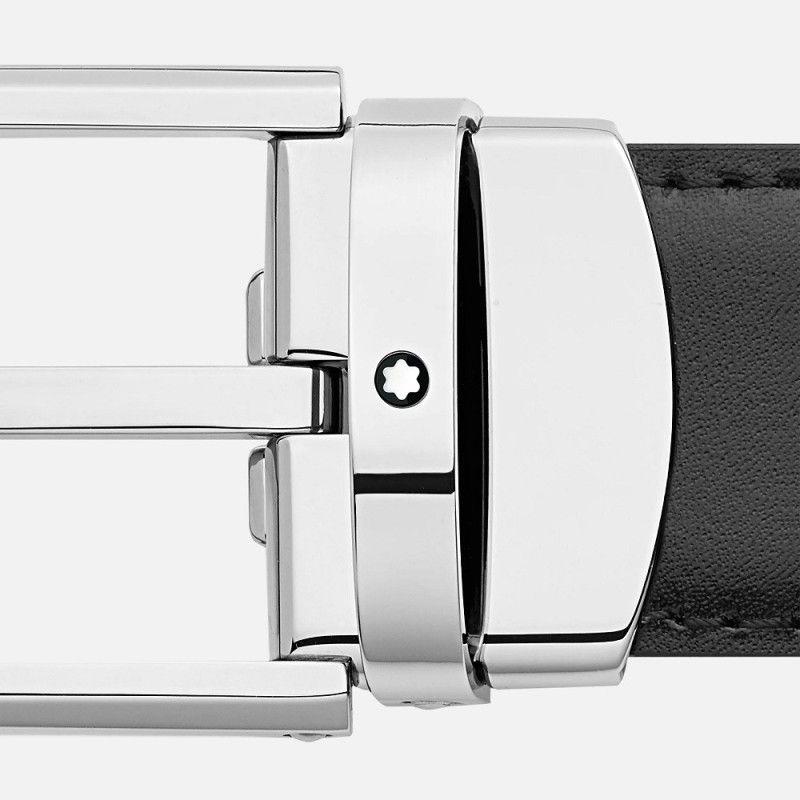 Cinture Montblanc Belt-Rect Cintura Reversibile Pelle Nera Marrone