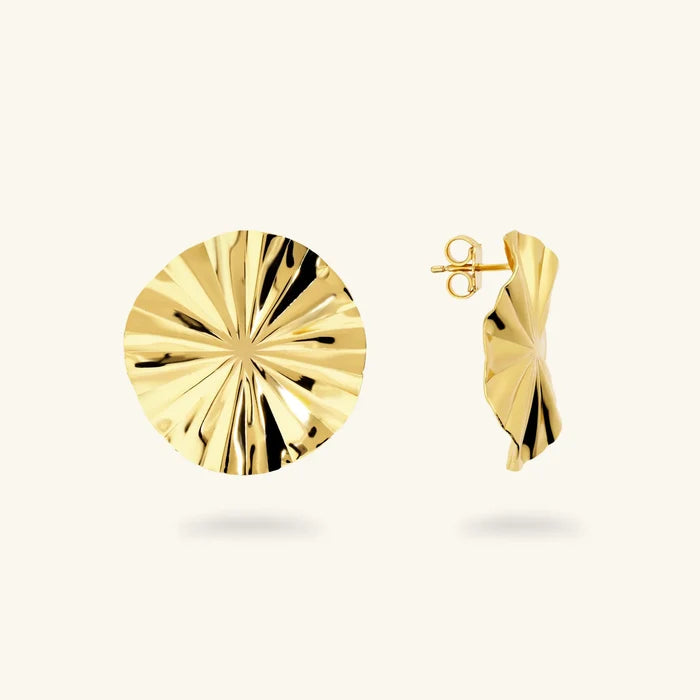 Orecchini Etrusca Gioielli Lega Golden Placcata Oro 18 Kt Disco Diamantati