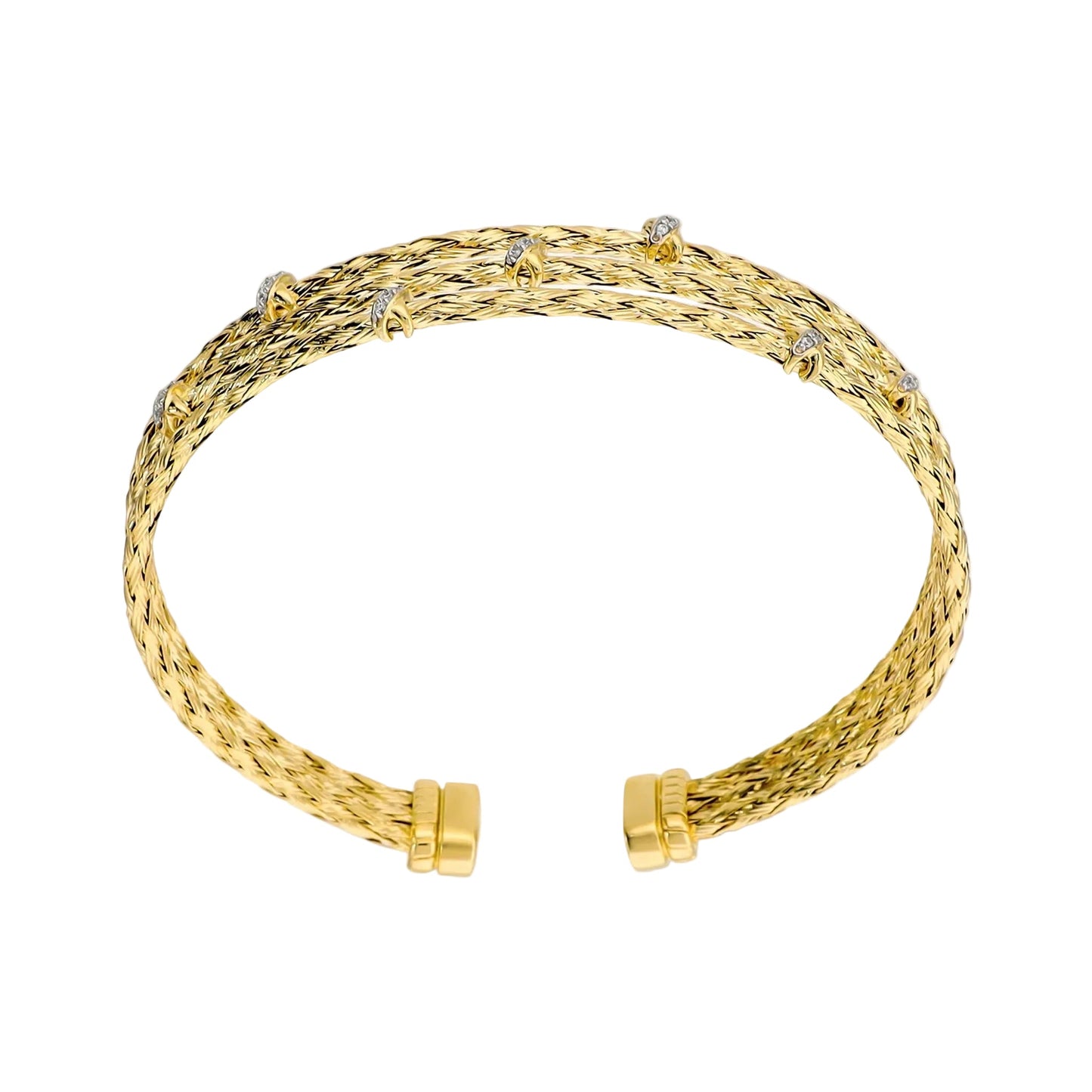 Bracciale Rigido Etrusca Gioielli Aperto Sotto Lega Golden Placcata Oro 18 Kt Tre Fili Torchon Con Cristalli