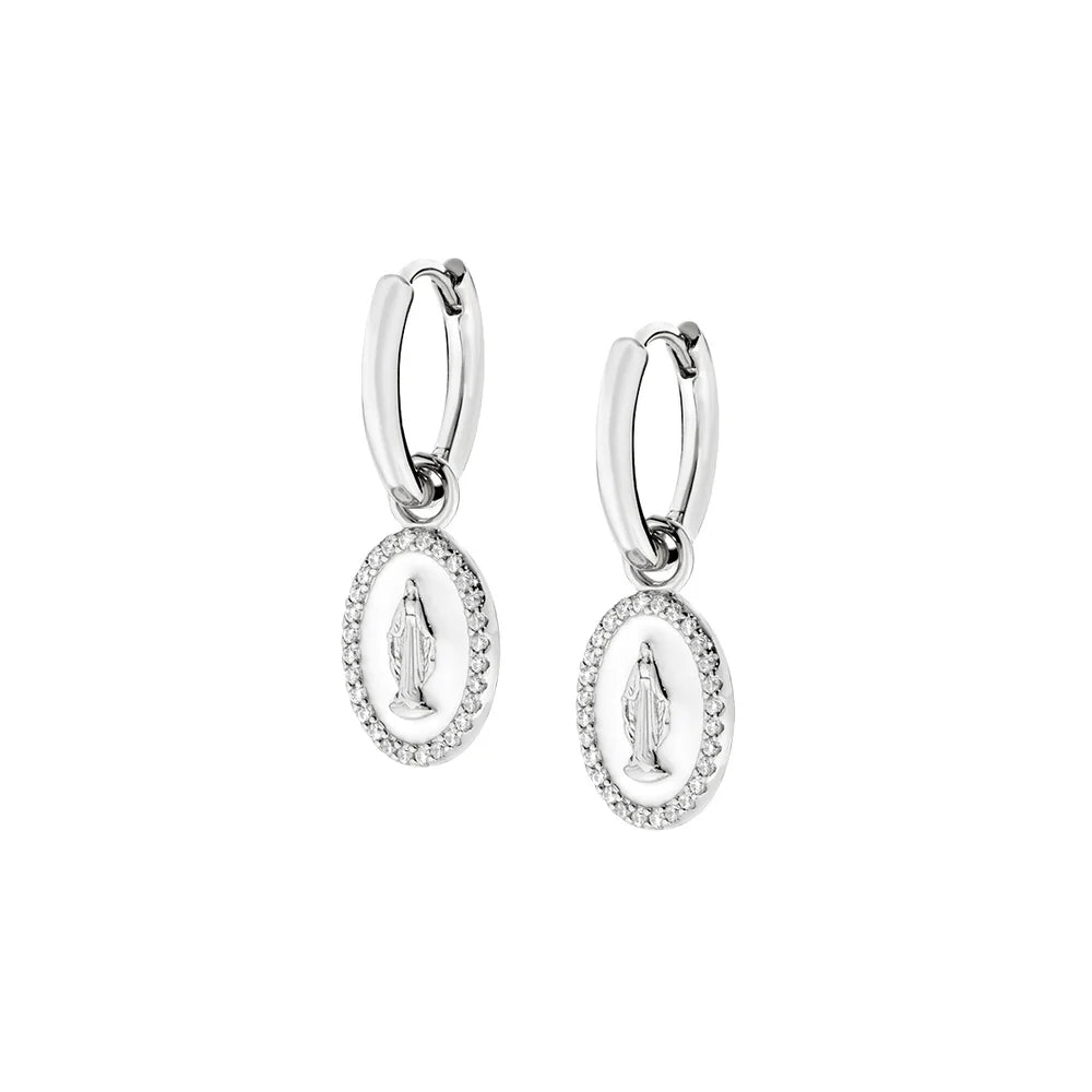 Orecchini Boccolette Pendenti Amen Miracolosa Argento Con Medaglietta