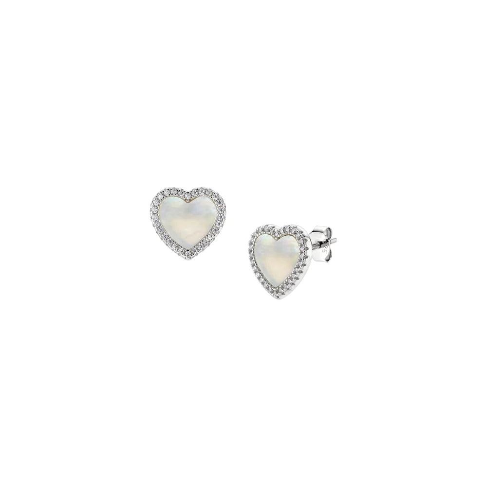 Orecchini Lobo Amen Cuori Argento Madreperla Con Zirconi
