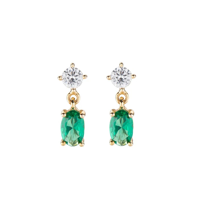 Orecchini Pendenti Amen Fancy Argento Dorato Punto Luce e Zircone Verde