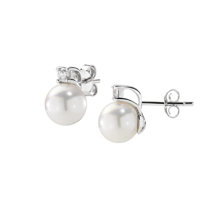 Orecchini Amen Perle & Madreperle Lobo In Argento Con Zircone Punto Luce E Perla Mm.8