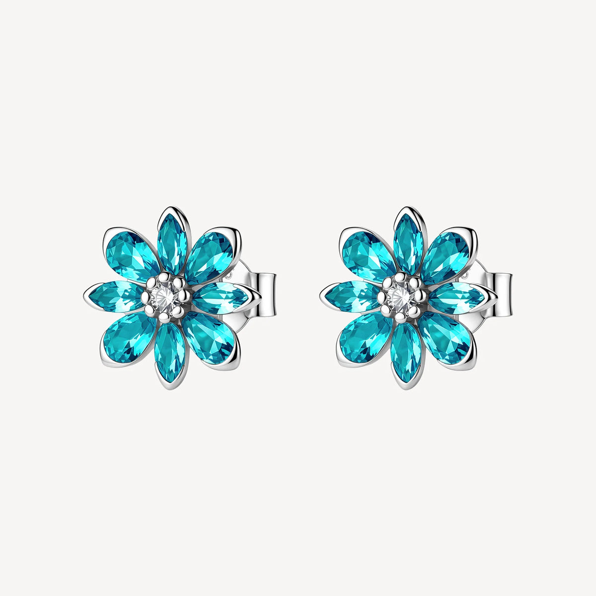 Orecchini Lobo Brosway Fancy Aqua Green Argento Fiore Con Cubic Zirconia Verde Acqua E Centrale Bianco