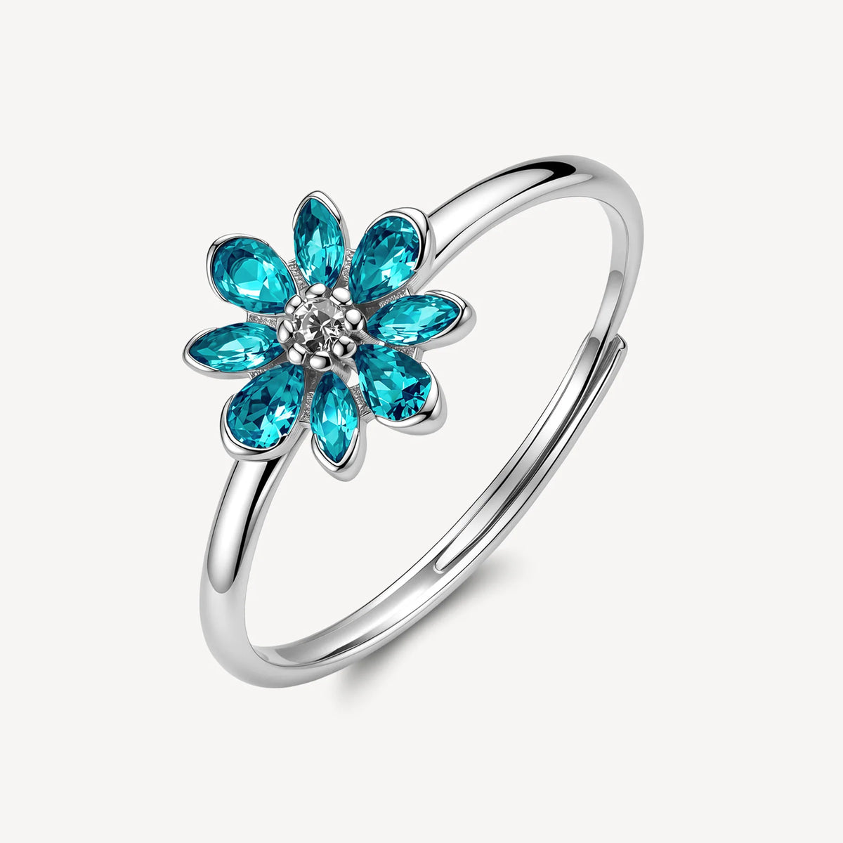 Anello Regolabile Brosway Fancy Aqua Green Argento Fiore Con Cubic Zirconia Verde Acqua E Centrale Bianco - Misura 12/18