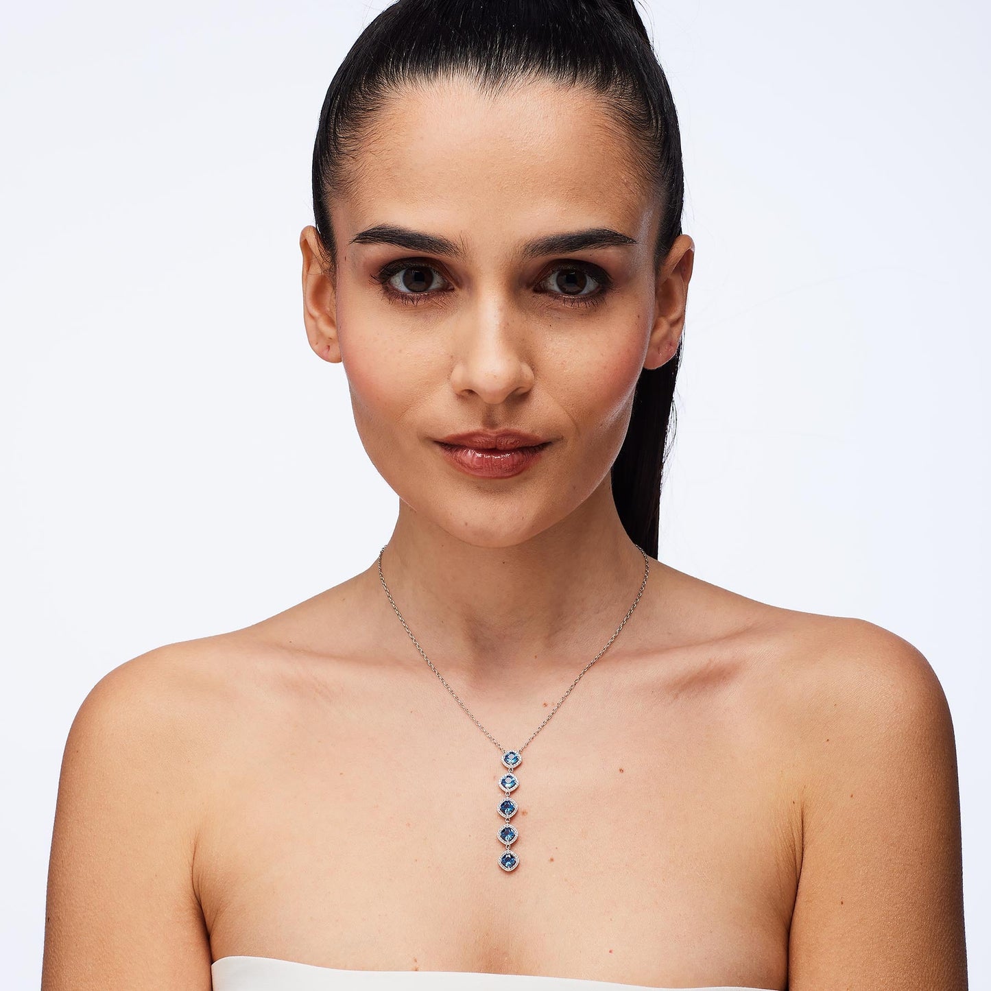 Collana Pendente Lungo Brosway Fancy Argento Cubic Zirconia Quadrati Blu Contornati