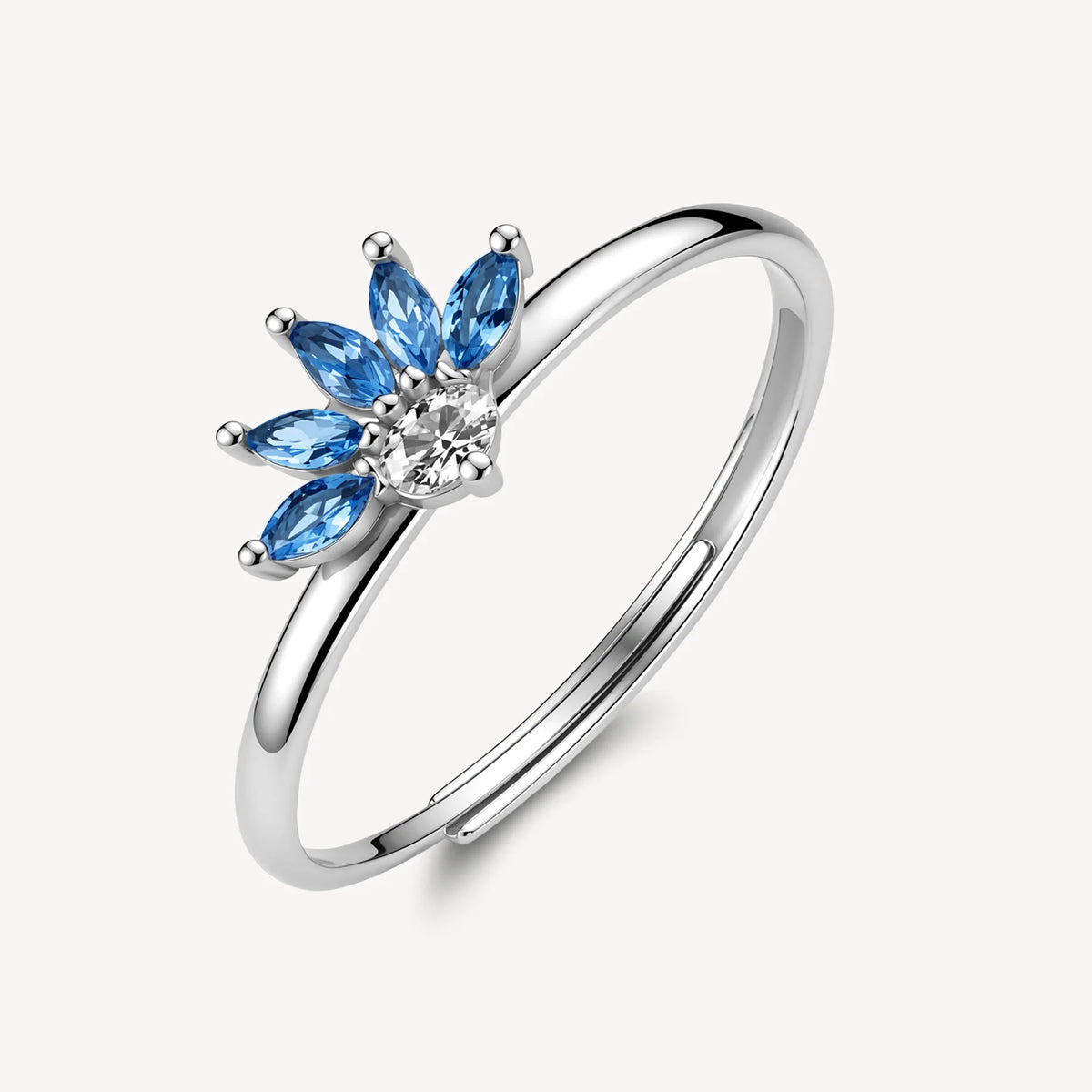 Anello Regolabile Brosway Fancy Freedom Blue Argento Fiore Di Loto Con Cubic Zirconia Blu E Centrale Bianco - Misura 12/18