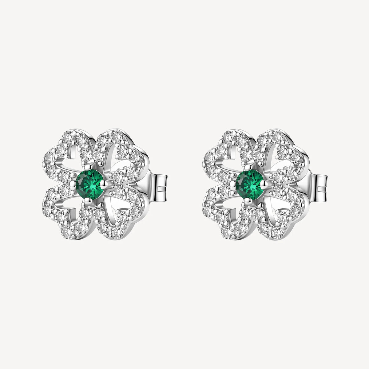 Orecchini Lobo Brosway Fancy Life Green Argento Quadrifoglio Con Cubic Zirconia Bianchi E Centrale Verde