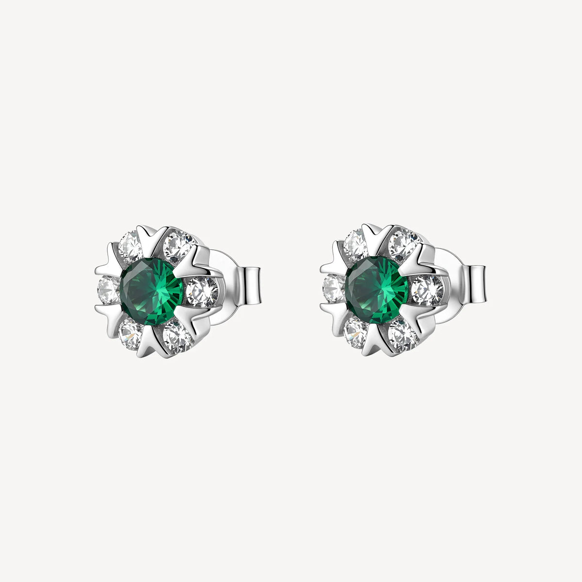 Orecchini Lobo Brosway Fancy Life Green Argento Fiore Con Cubic Zirconia Bianchi E Centrale Verde