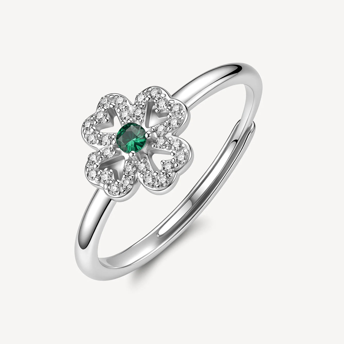 Anello Regolabile Brosway Fancy Life Green Argento Quadrifoglio Con Cubic Zirconia Bianchi E Centrale Verde - Misura 12/18