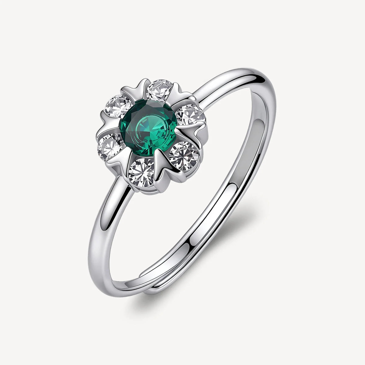 Anello Regolabile Brosway Fancy Life Green Argento Fiore Con Cubic Zirconia Bianchi E Centrale Verde - Misura 12/18