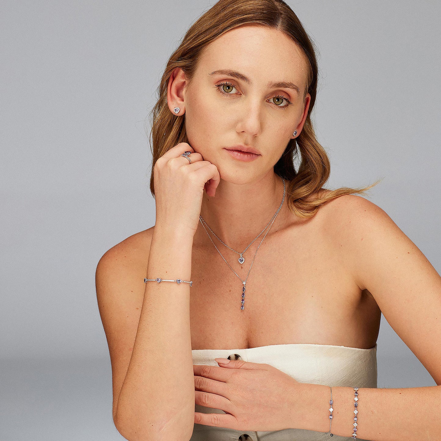 Collana Brosway Fancy In Argento Maglia Catena Con Pendente Square Cubic Zirconia 4 Zirconia A Goccia Viola