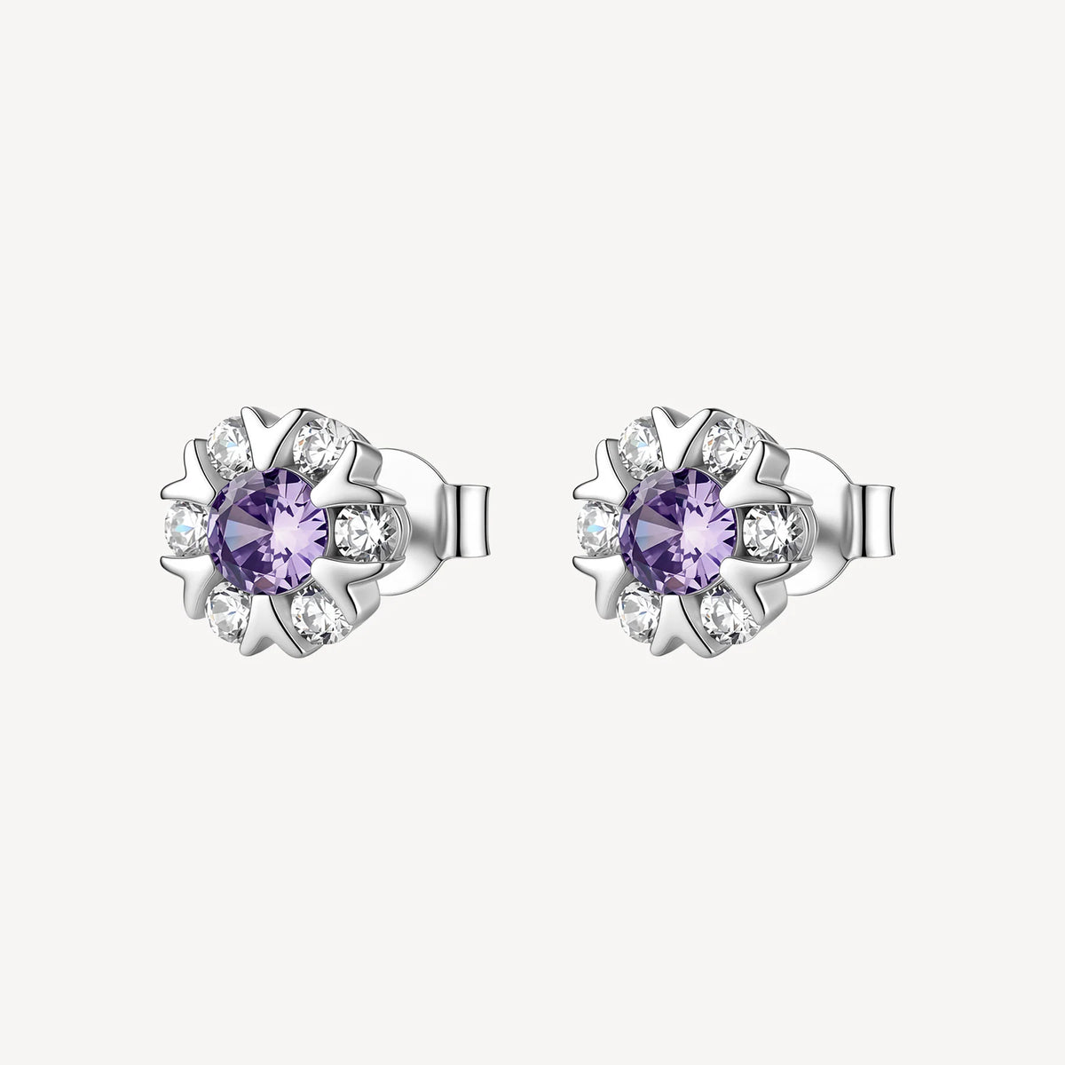 Orecchini Lobo Brosway Fancy Magic Purple Argento Fiore Con Cubic Zirconia Bianchi E Centrale Viola