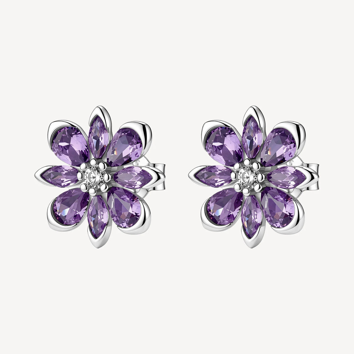 Orecchini Lobo Brosway Fancy Magic Purple Argento Fiore Con Cubic Zirconia Viola E Centrale Bianco
