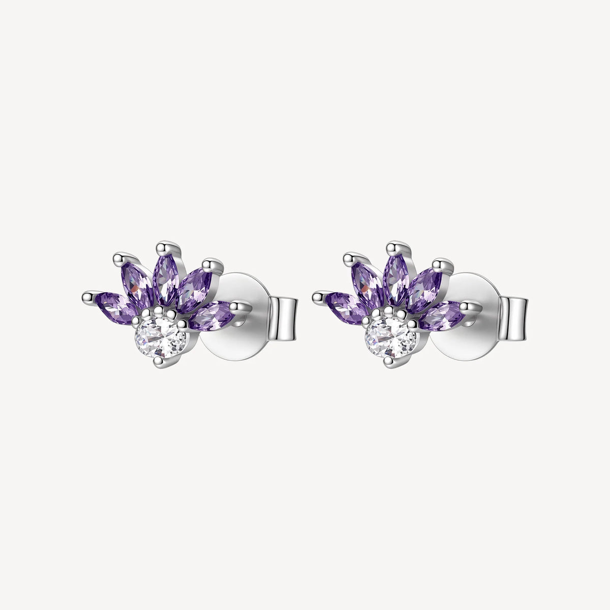 Orecchini Lobo Brosway Fancy Magic Purple Argento Fiore Di Loto Con Cubic Zirconia Viola E Centrale Bianco