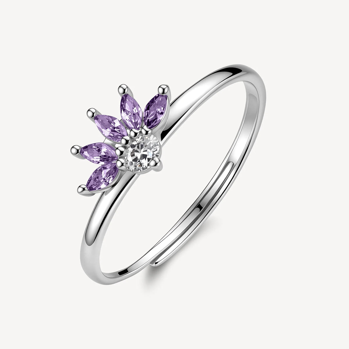 Anello Regolabile Brosway Fancy Magic Purple Argento Fiore Di Loto Con Cubic Zirconia Viola E Centrale Bianco