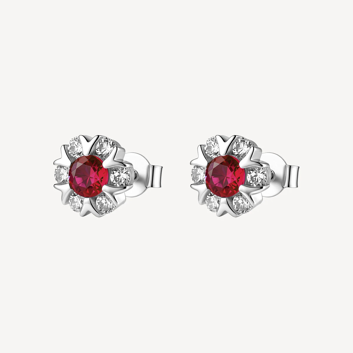 Orecchini Lobo Brosway Fancy Passion Ruby Argento Fiore Con Cubic Zirconia Bianchi E Centrale Ruby