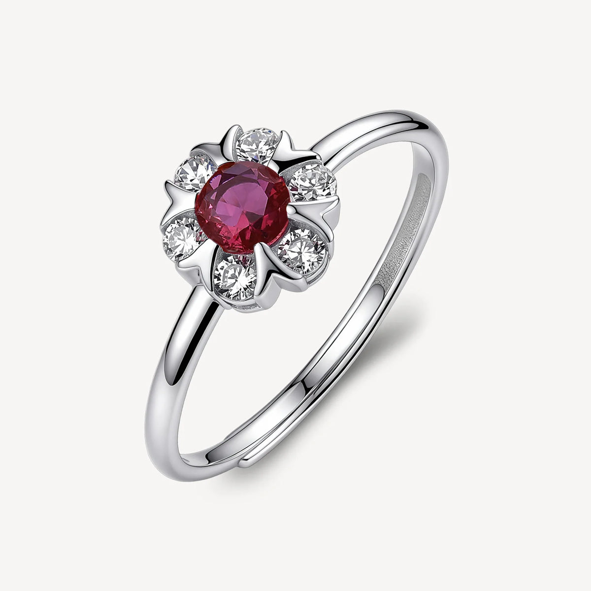 Anello Regolabile Brosway Fancy Passion Ruby Argento Fiore Con Cubic Zirconia Bianchi E Centrale Ruby