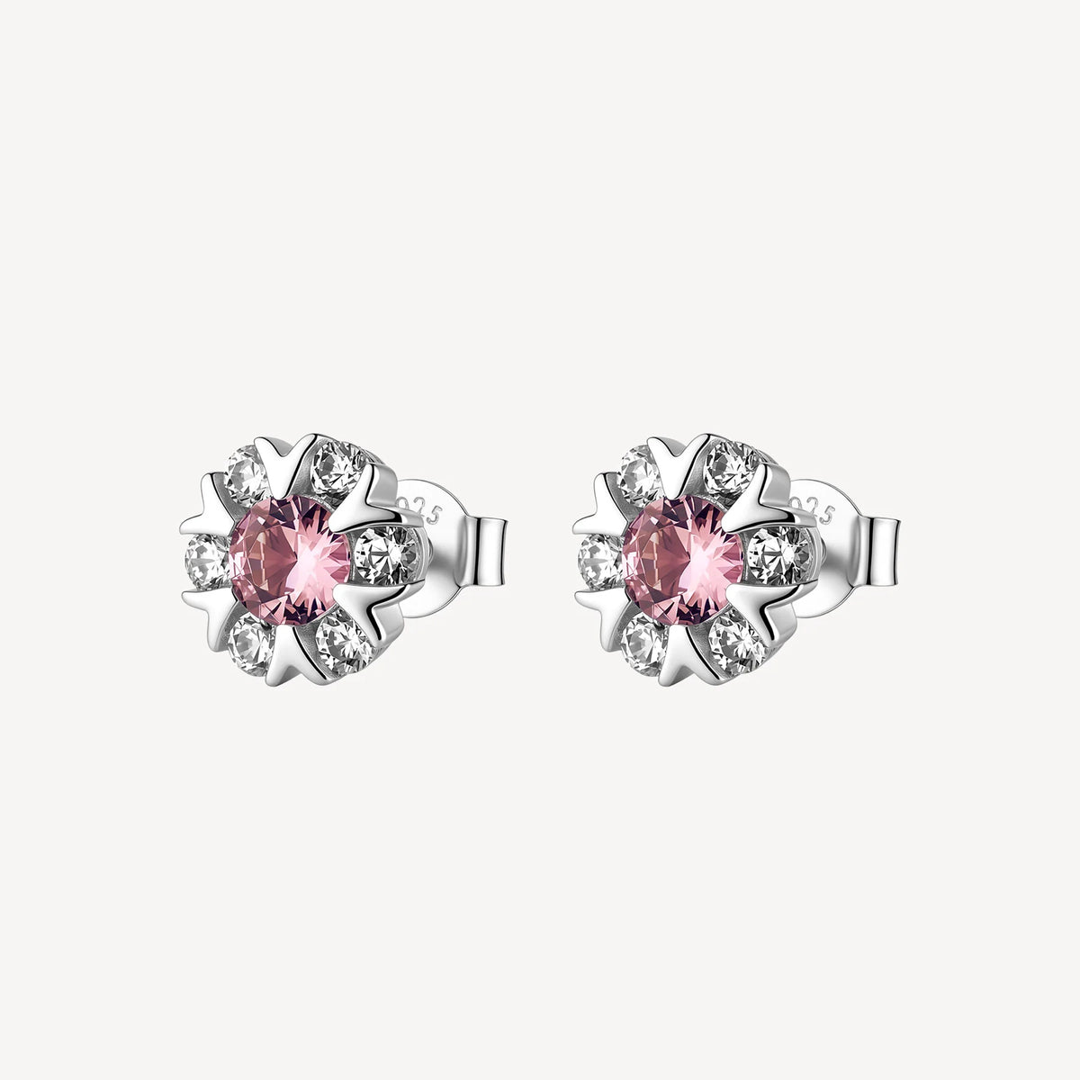 Orecchini Lobo Brosway Fancy Tender Pink Argento Fiore Con Cubic Zirconia Bianchi E Centrale Rosa