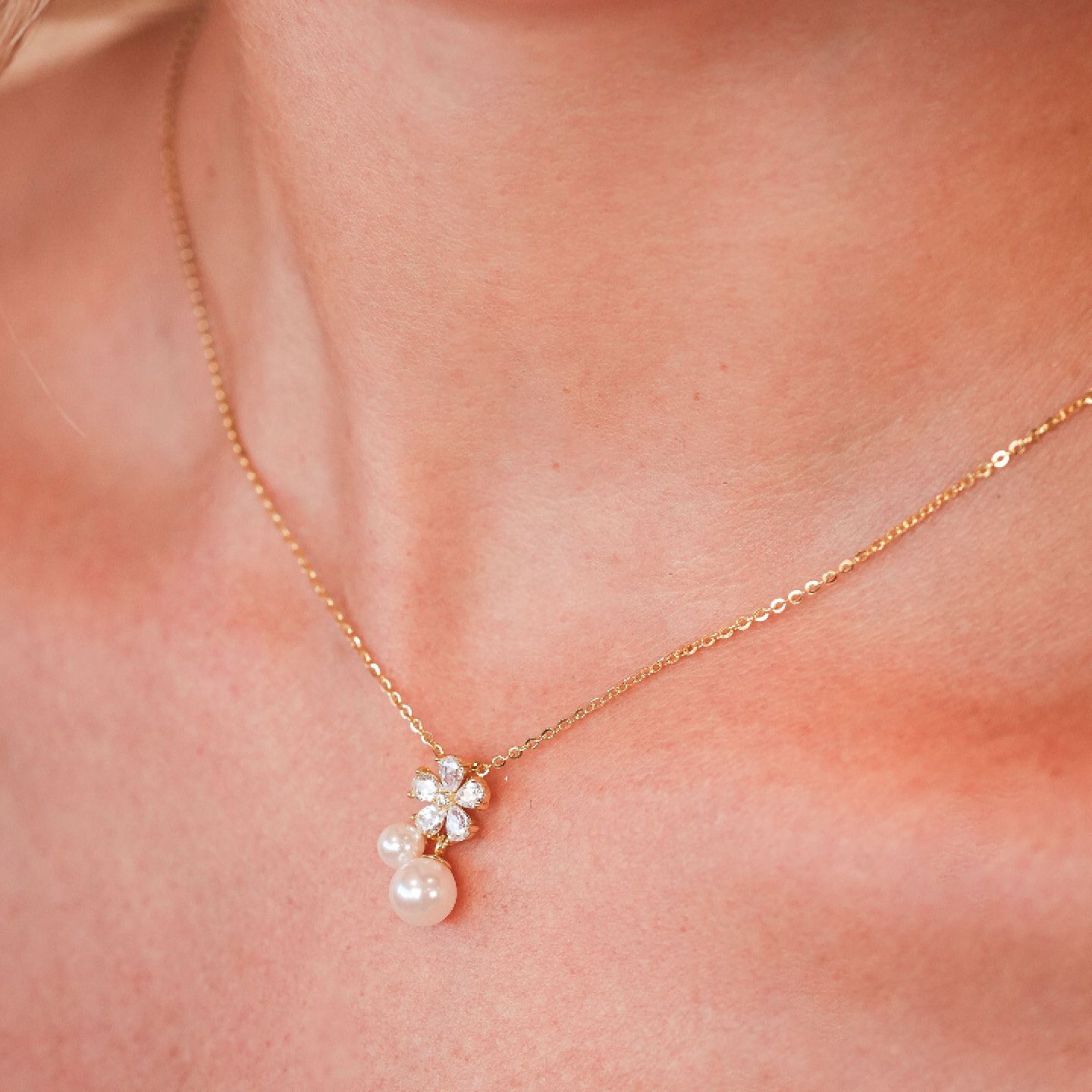Collana Boccadamo Sophie Argento Dorato Pendente Fiore Zirconi e 2 Perle