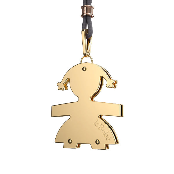 Collana Lebebé I Classici Oro Giallo 9 Kt Bimba Grande Bussolotto a cilindro e Cordino Nero